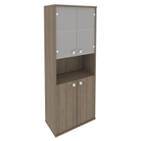 Шкаф высокий широкий (2 низкие двери ЛДСП, 2 низкие двери стекло) Style Л.СТ-1.4